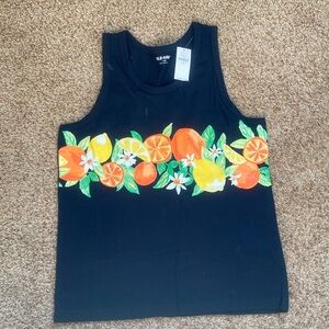 NWT Old Navy navy blue tank with oranges & lemons M/8